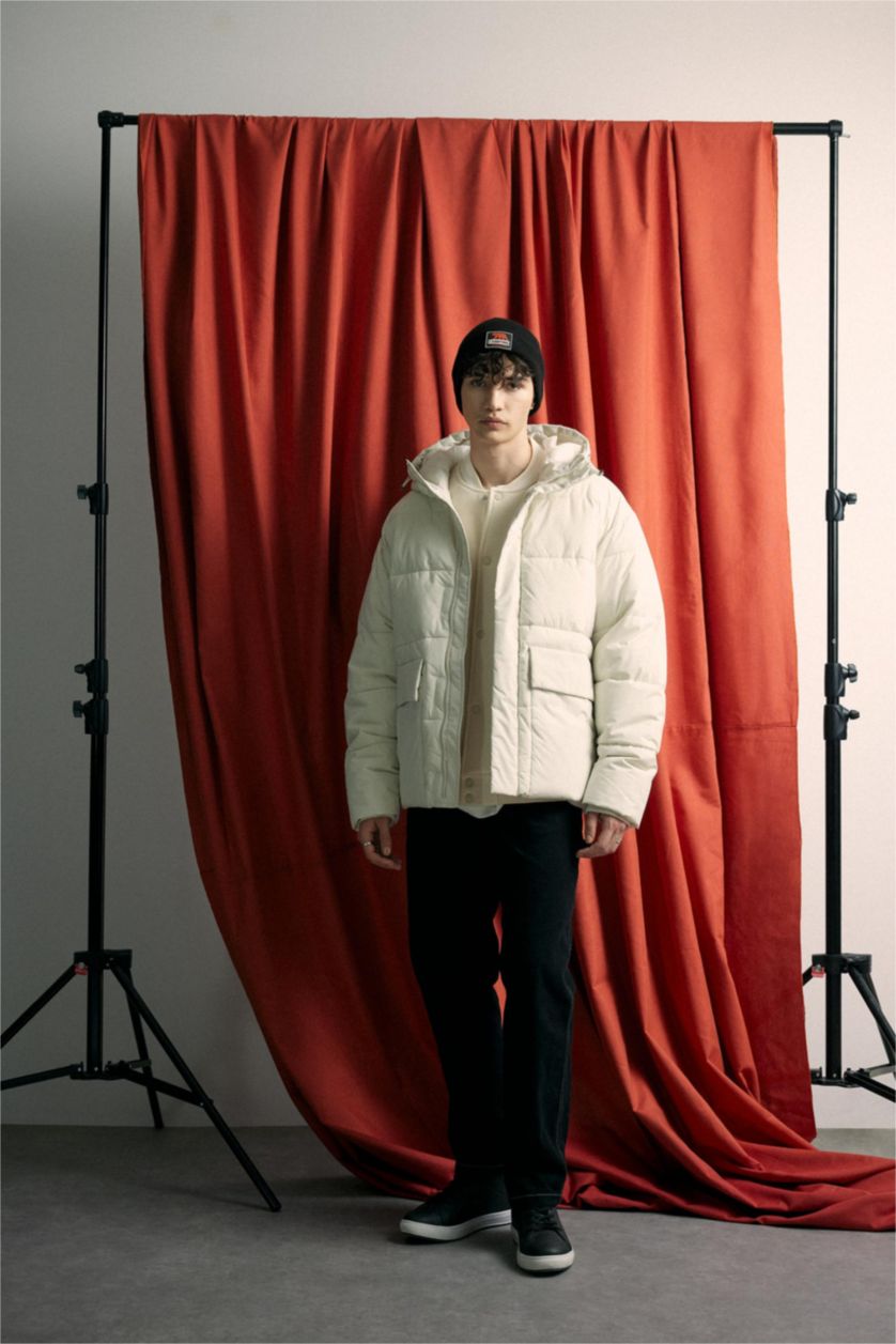 رجالي اللون الحجري جاكيت بامب قصة عادية بكابيشون