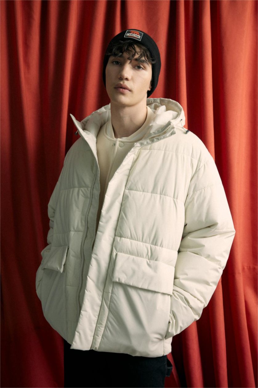 رجالي اللون الحجري جاكيت بامب قصة عادية بكابيشون