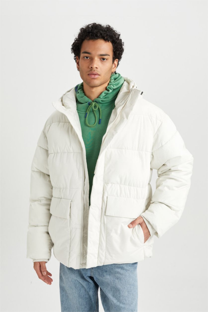 رجالي اللون الحجري جاكيت بامب قصة عادية بكابيشون