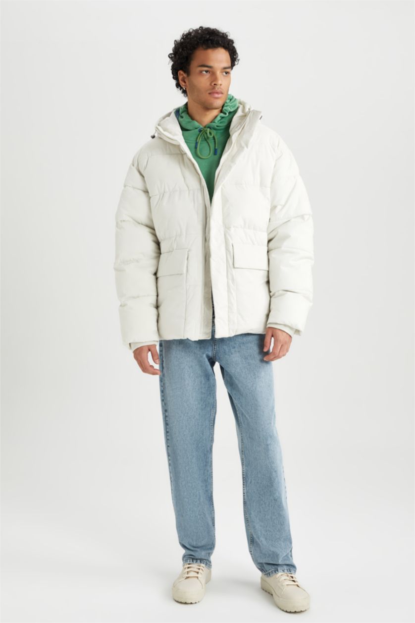 رجالي اللون الحجري جاكيت بامب قصة عادية بكابيشون