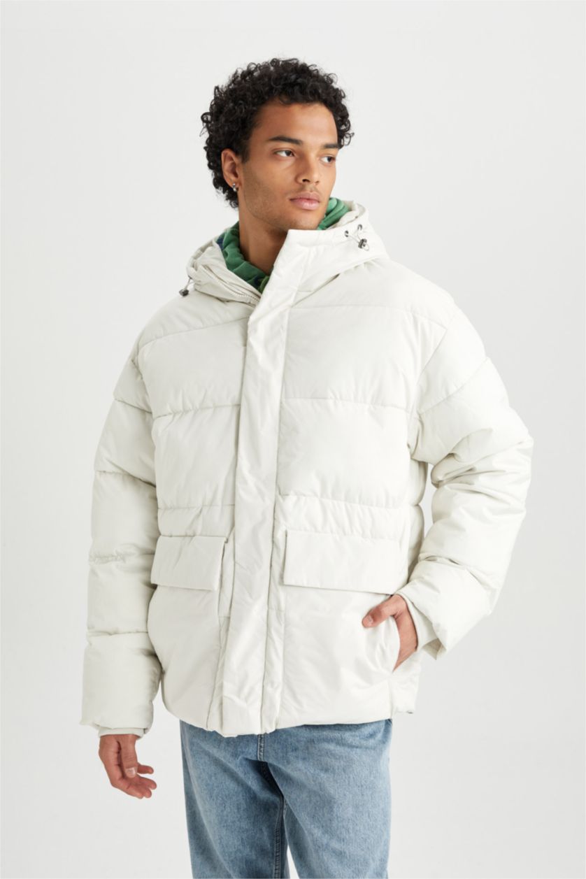 رجالي اللون الحجري جاكيت بامب قصة عادية بكابيشون