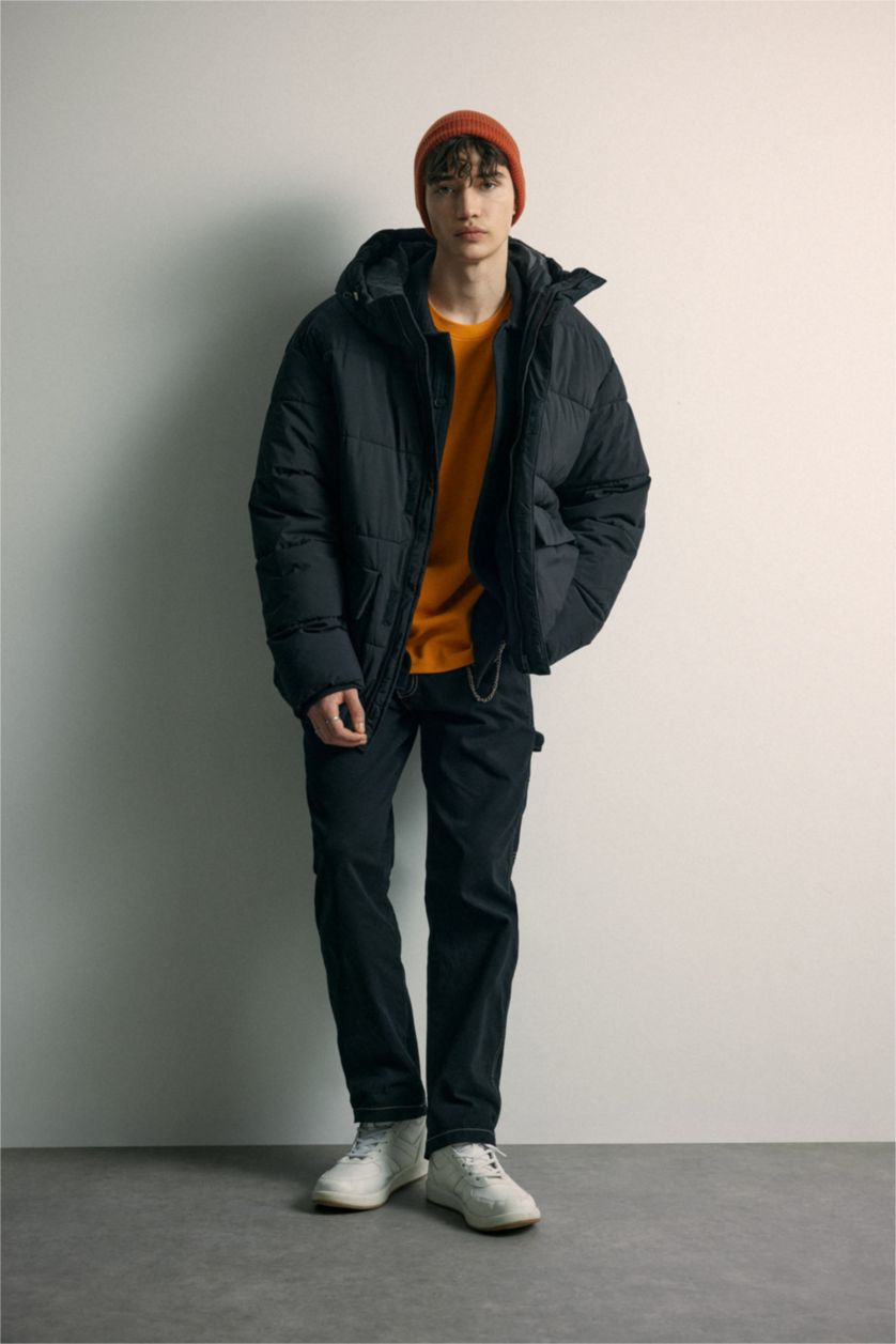 Erkek Siyah Fermuarlı Mont