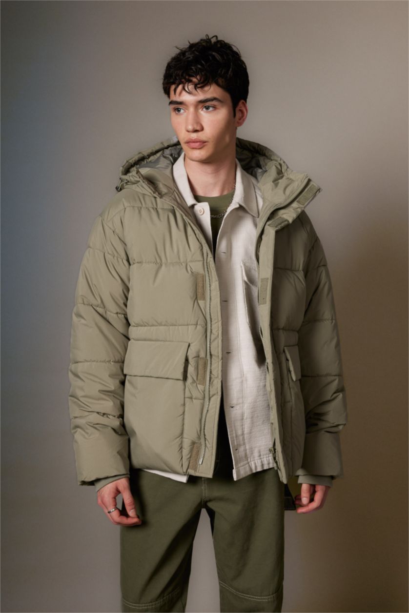 Erkek Açık Haki Fermuarlı Mont