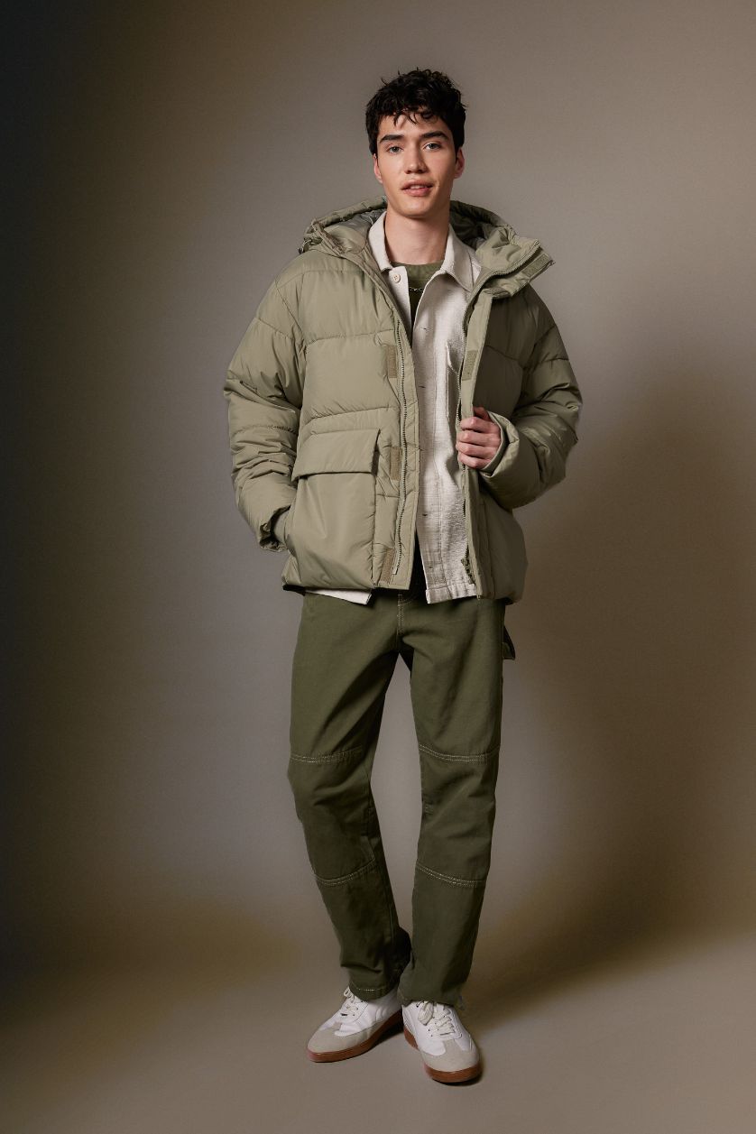 Erkek Açık Haki Fermuarlı Mont