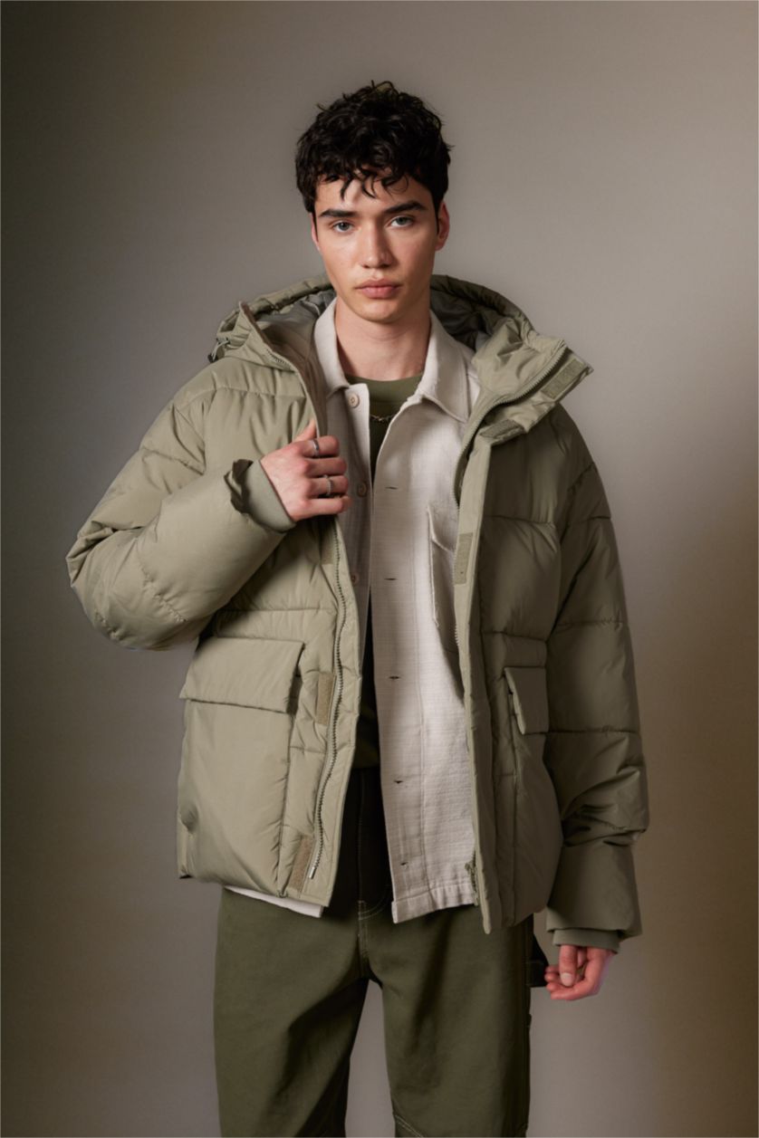 Erkek Açık Haki Fermuarlı Mont