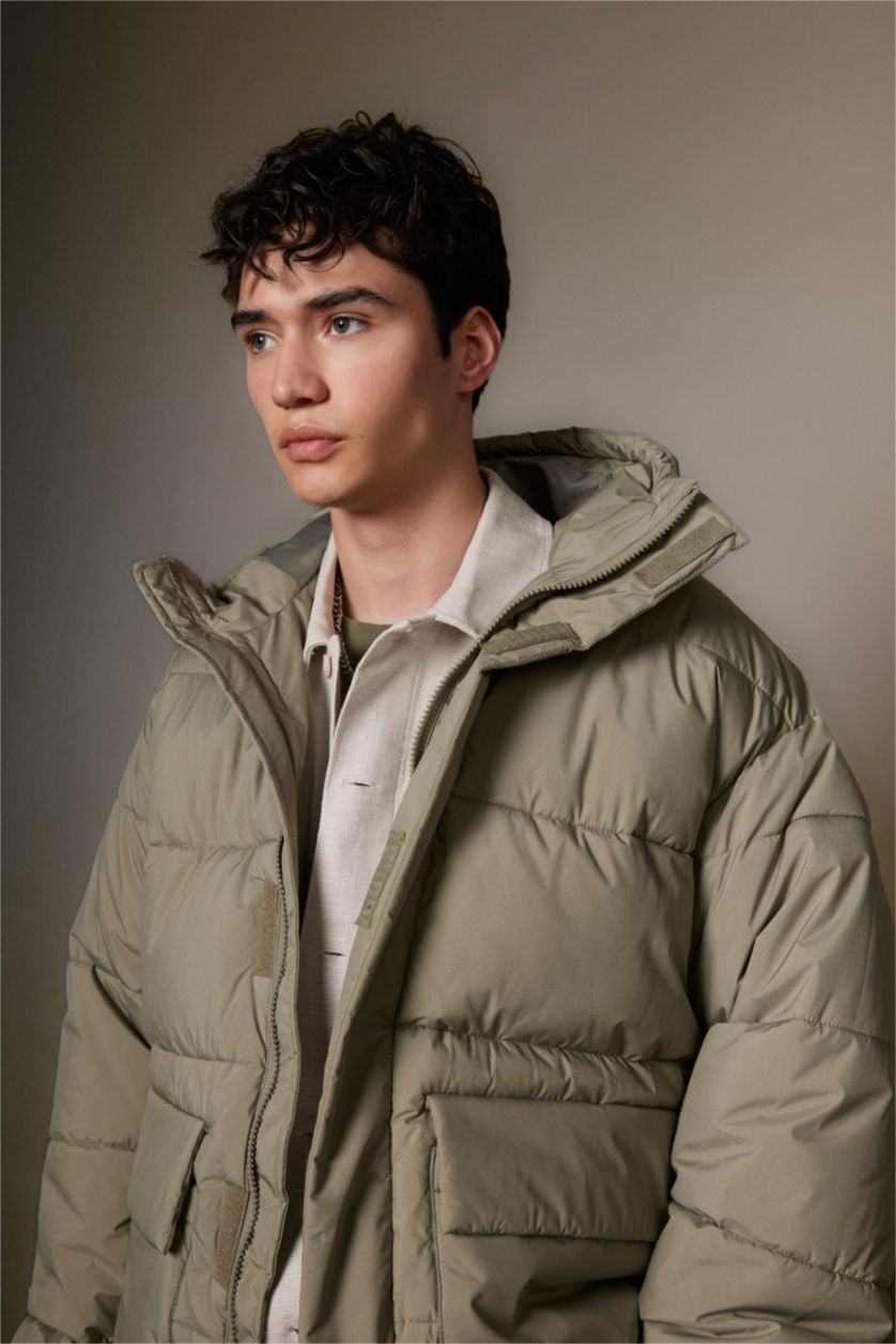 Erkek Açık Haki Fermuarlı Mont