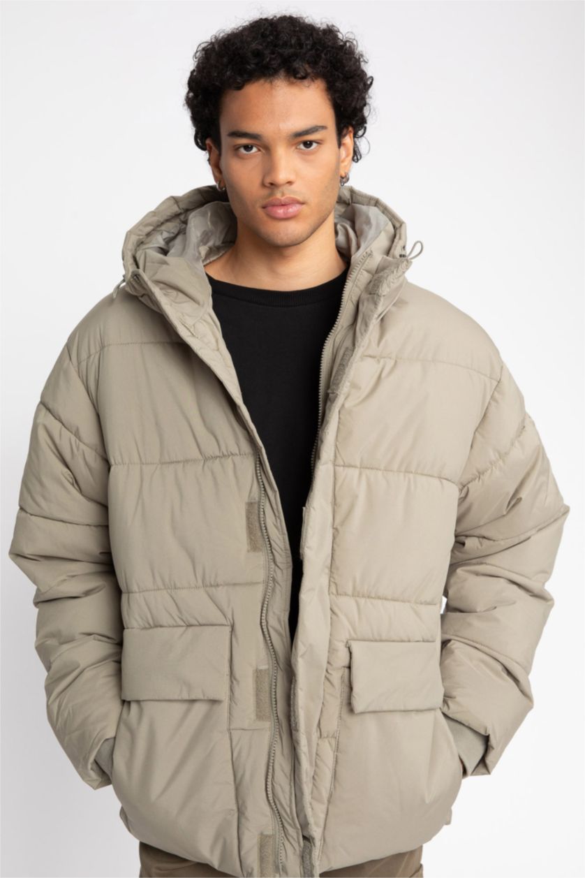 Erkek Açık Haki Fermuarlı Mont