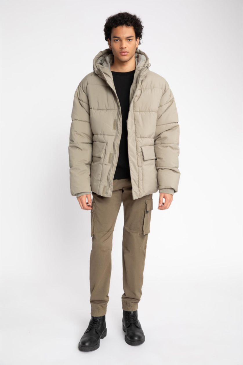 Erkek Açık Haki Fermuarlı Mont