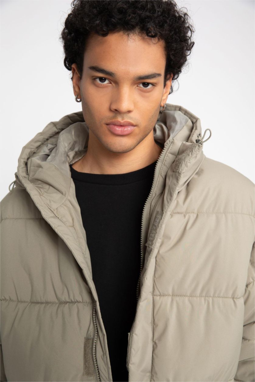 Erkek Açık Haki Fermuarlı Mont