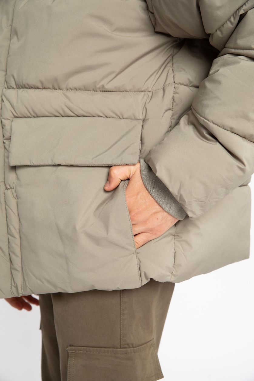 Erkek Açık Haki Fermuarlı Mont