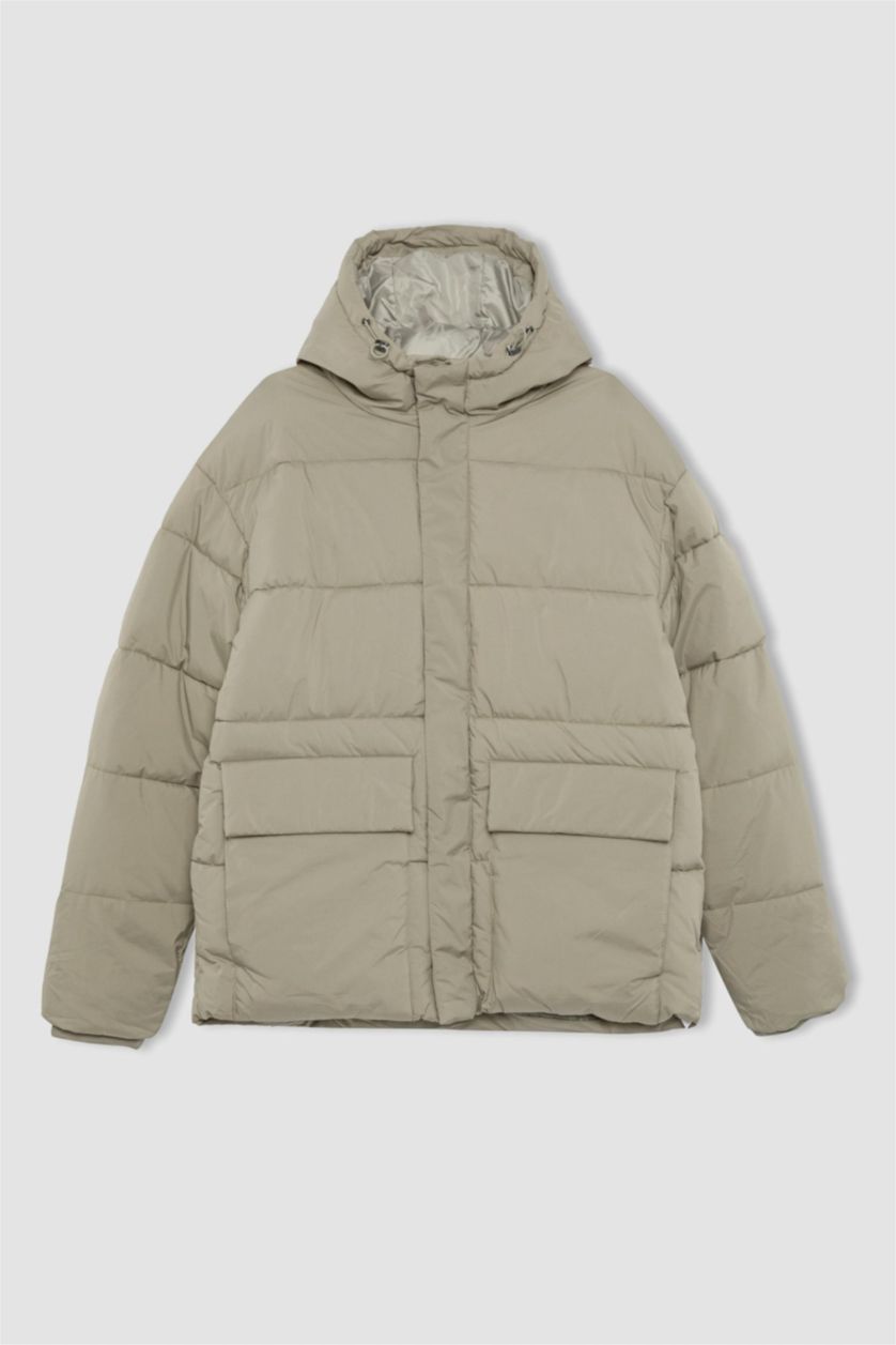 Erkek Açık Haki Fermuarlı Mont