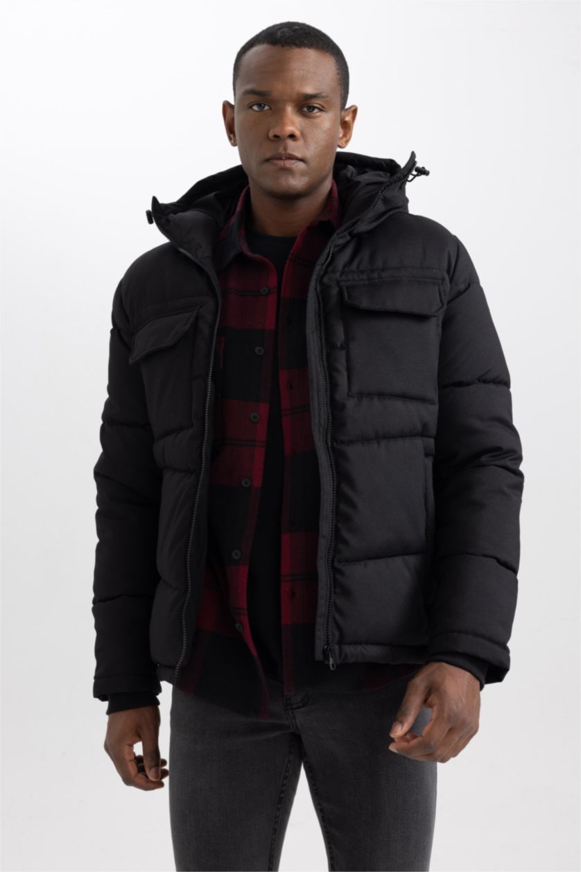 MAN Black Slim Fit Hooded Puffer Jacket