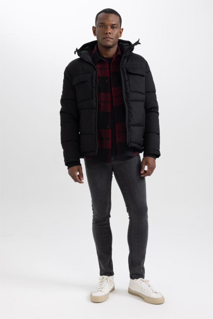 MAN Black Slim Fit Hooded Puffer Jacket