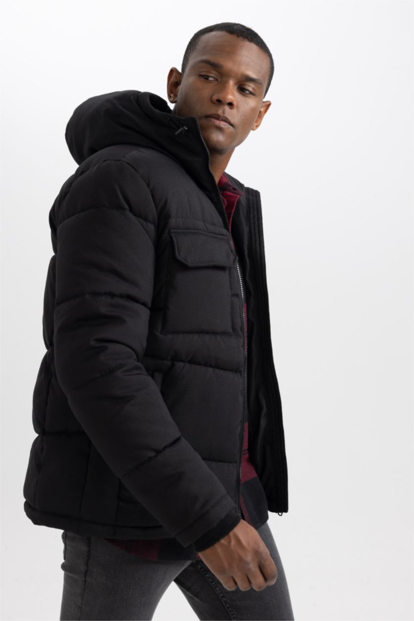MAN Black Slim Fit Hooded Puffer Jacket
