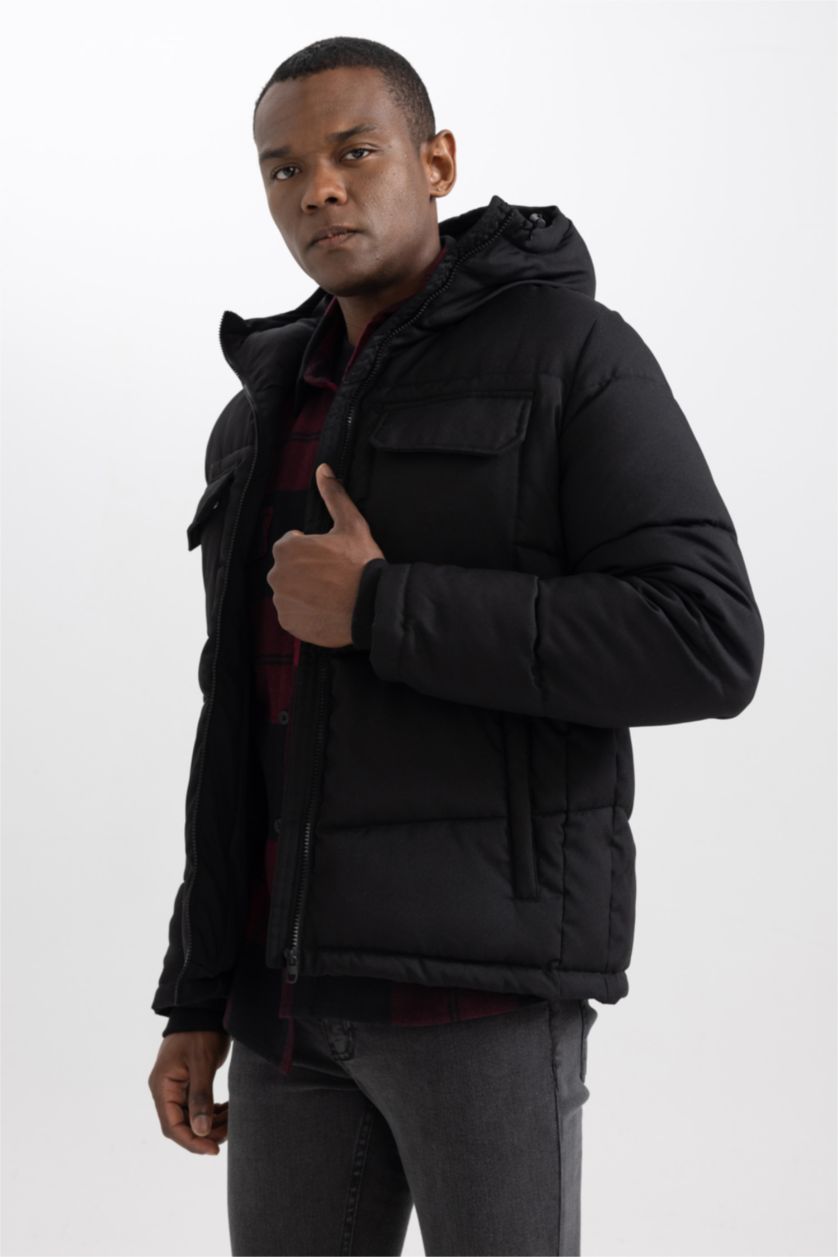 MAN Black Slim Fit Hooded Puffer Jacket