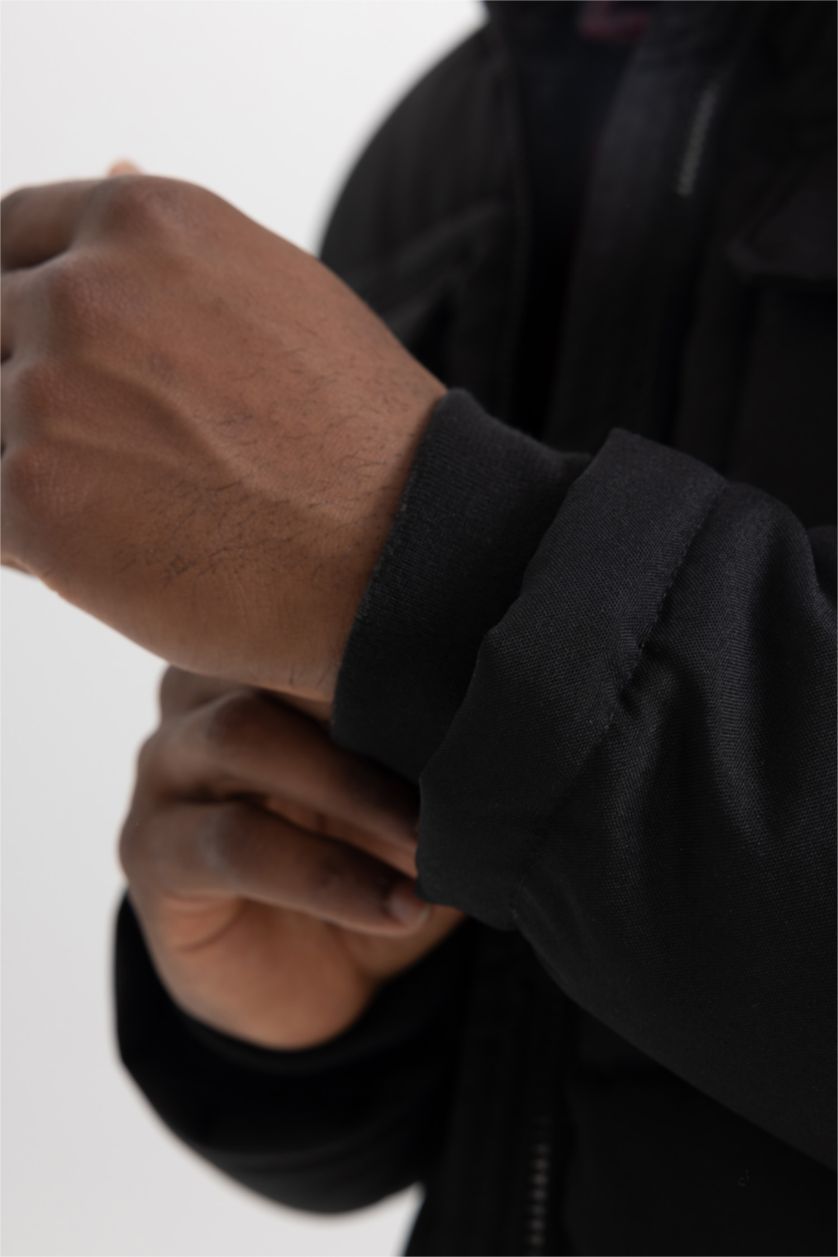 MAN Black Slim Fit Hooded Puffer Jacket