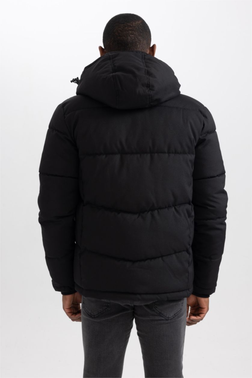 MAN Black Slim Fit Hooded Puffer Jacket