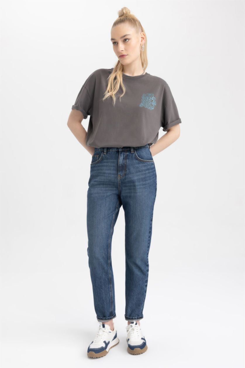 WOMAN Dark Blue DeFacto X Wiser Wash Mom Fit Jeans