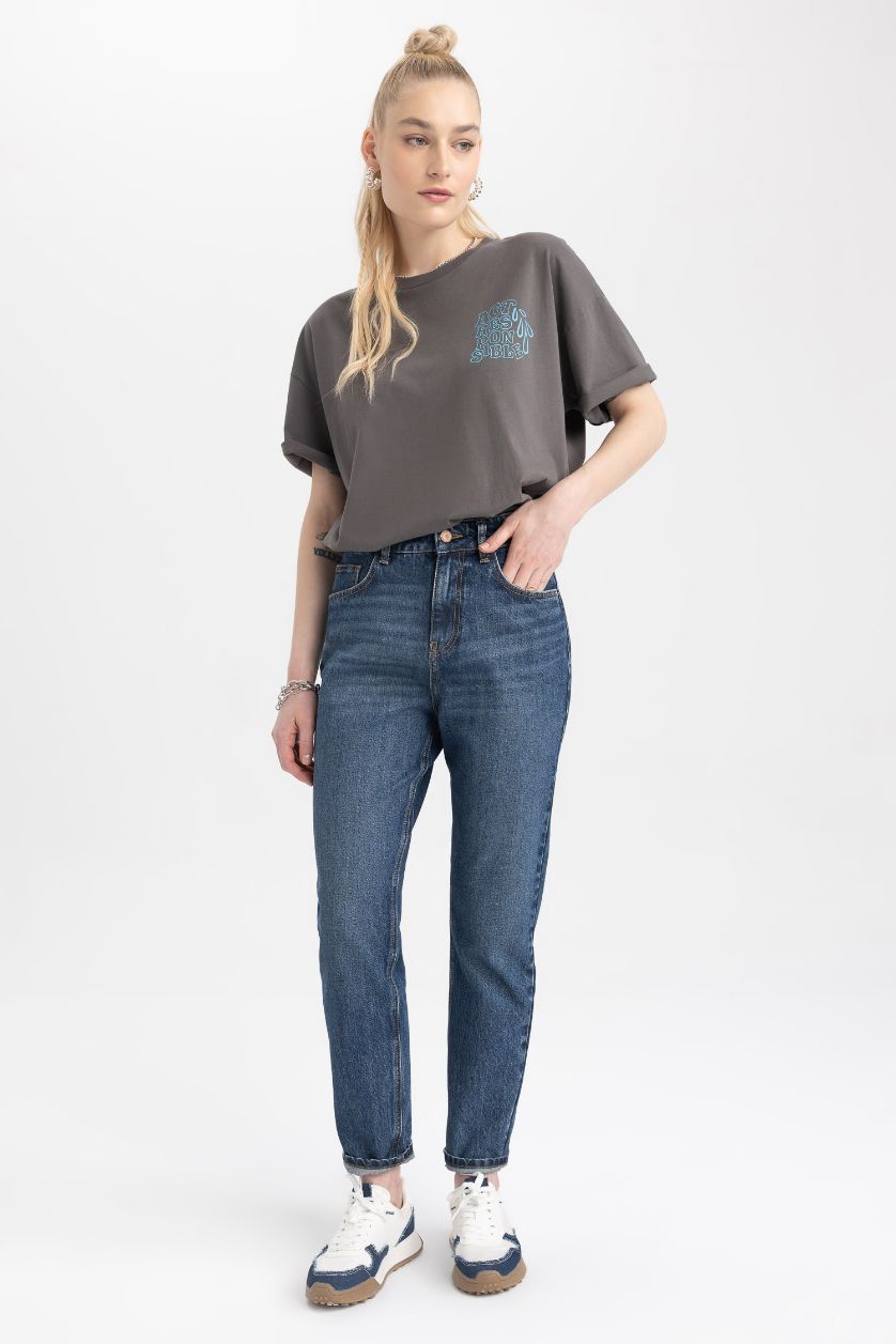 WOMAN Dark Blue DeFacto X Wiser Wash Mom Fit Jeans