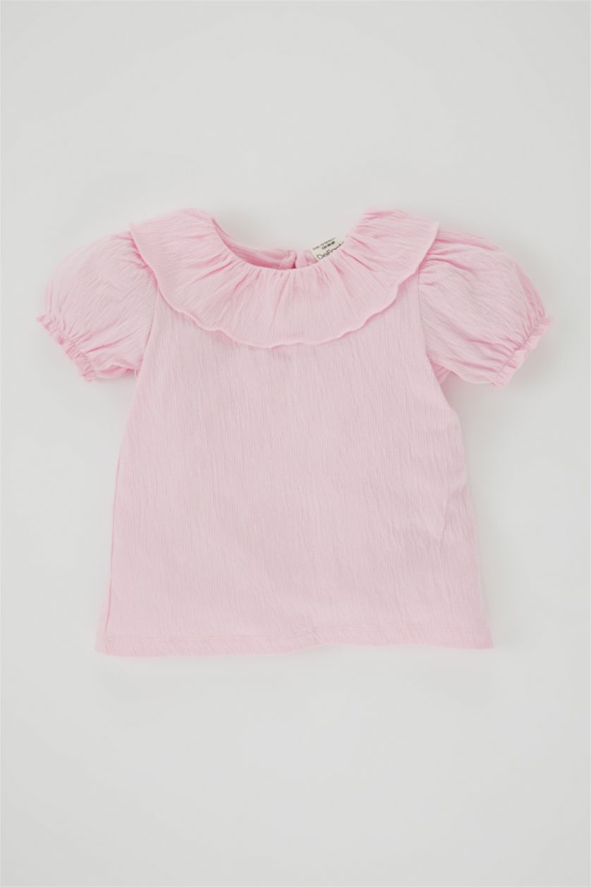 BABY GIRL Pink Baby Girl Regular Fit Big Collar Short Sleeved T-Shirt