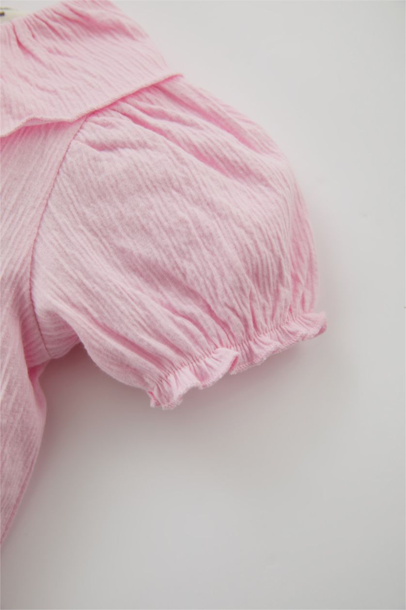 BABY GIRL Pink Baby Girl Regular Fit Big Collar Short Sleeved T-Shirt