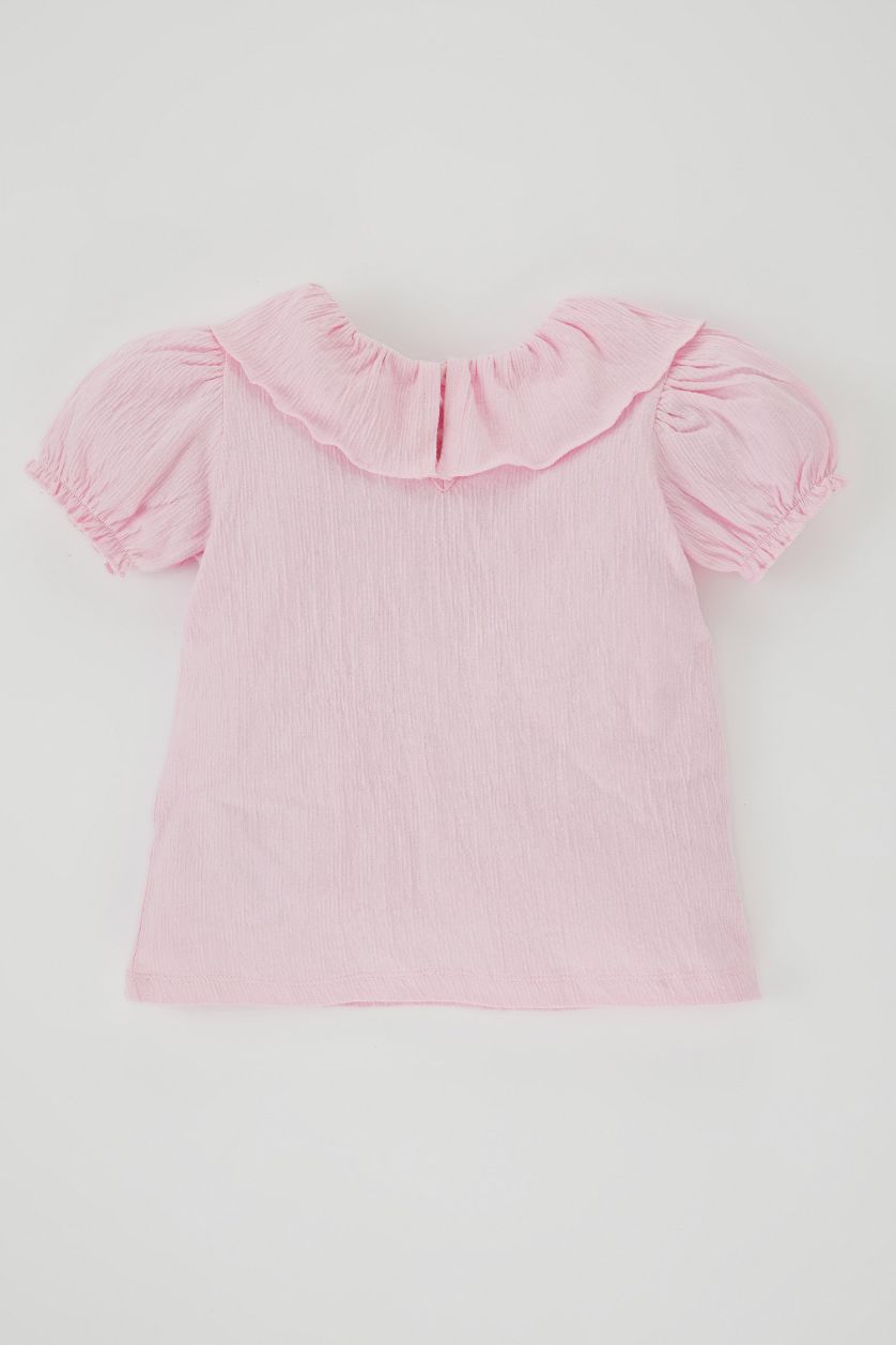 BABY GIRL Pink Baby Girl Regular Fit Big Collar Short Sleeved T-Shirt