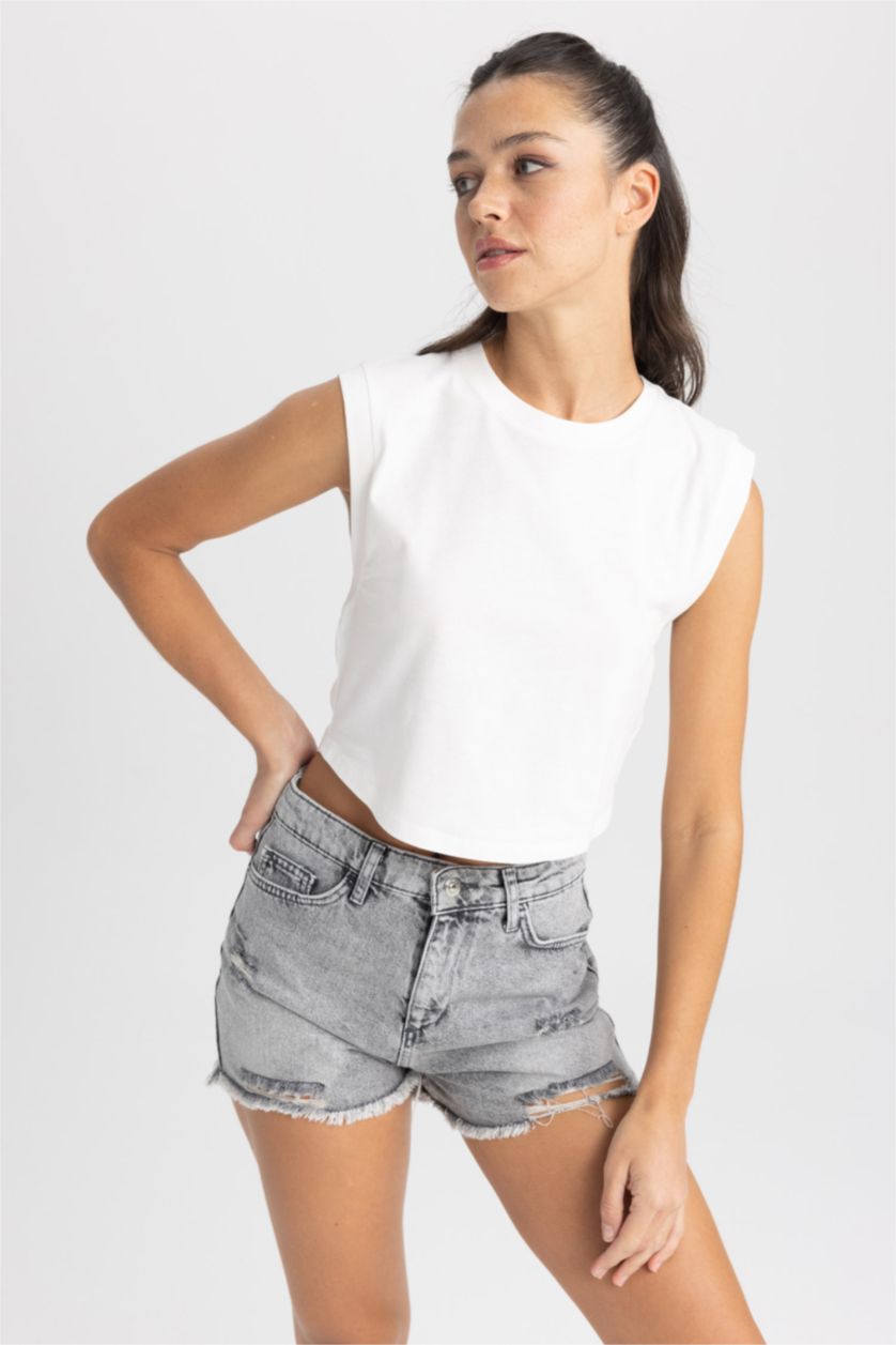 نساء رمادي شورت جينز بخصر عادي