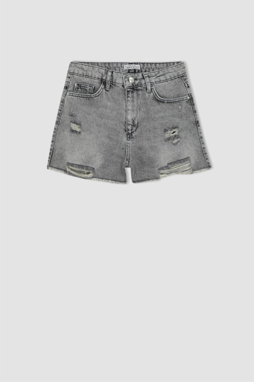 نساء رمادي شورت جينز بخصر عادي