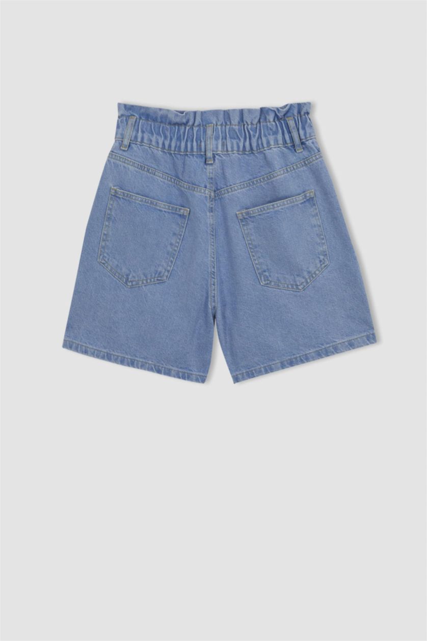 WOMAN Light Blue Paperbag High Waist Folded Leg Jean Shorts