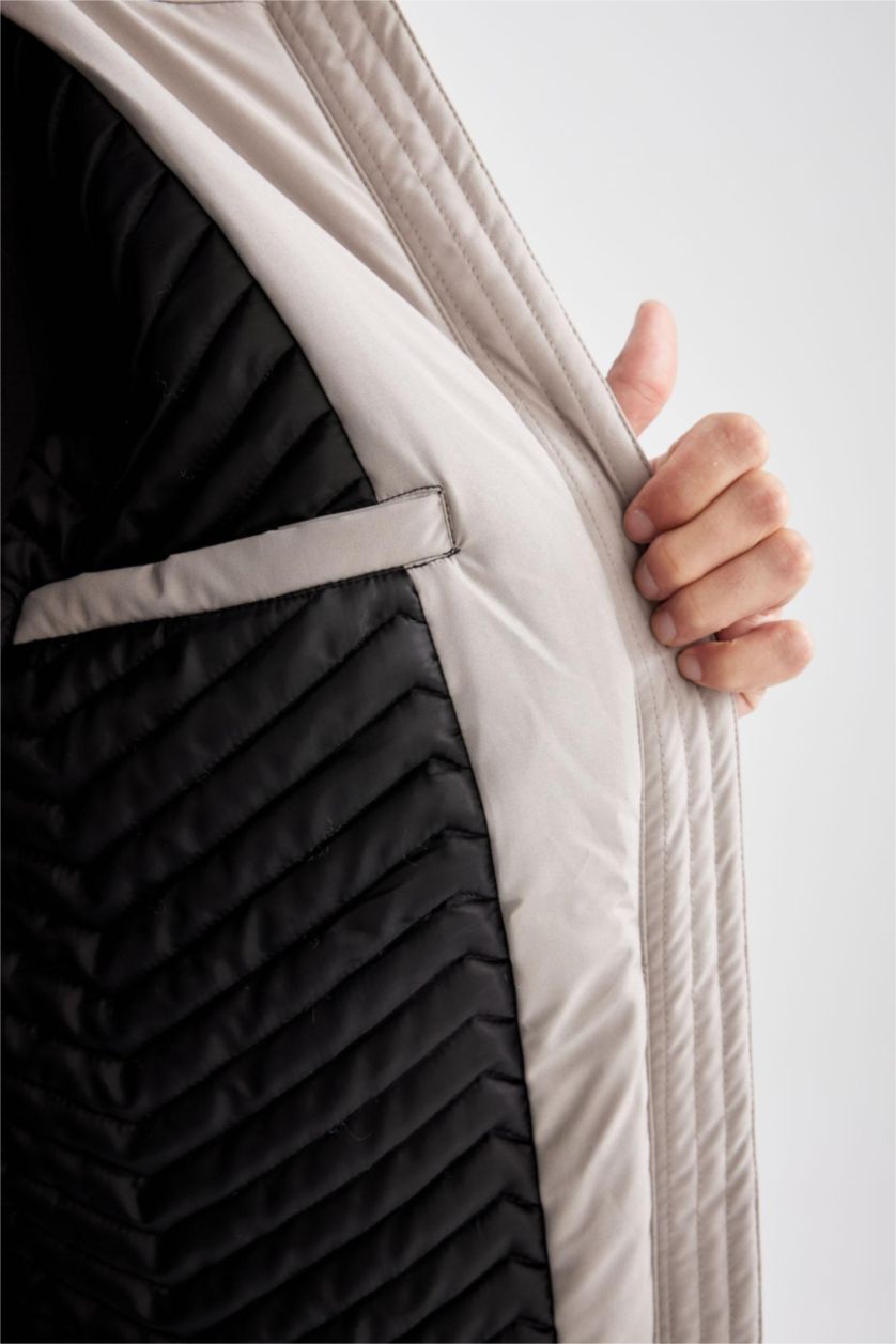 Erkek Taş Su İtici Regular Fit Kapüşonlu Fermuarlı Cepli Mont