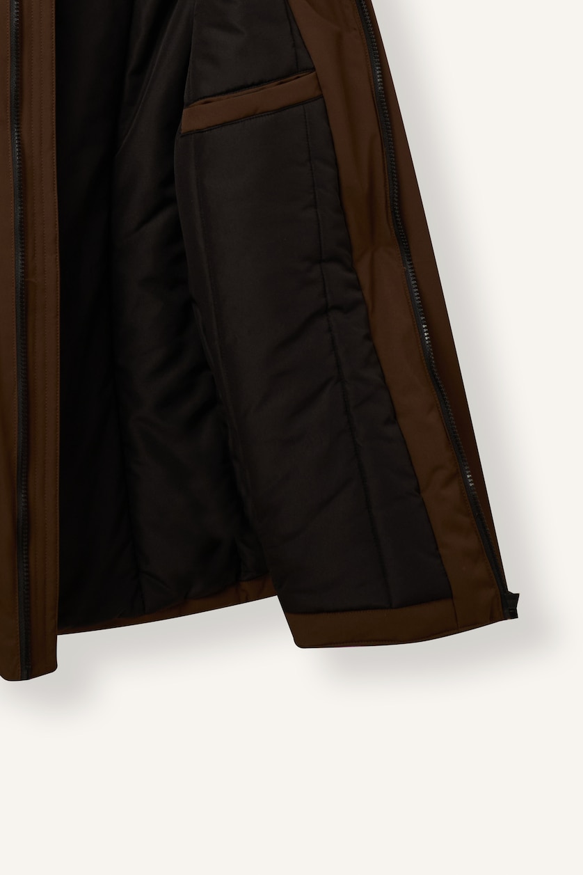Men Brown Zipper Puffer Jacket