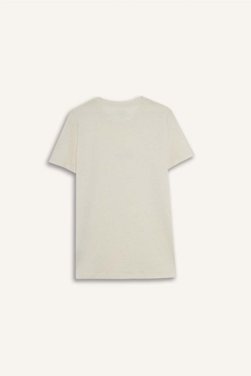 Erkek Kum %100 Pamuk Slim Fit Dar Kesim Bisiklet Yaka Baskılı Kısa Kollu Tişört