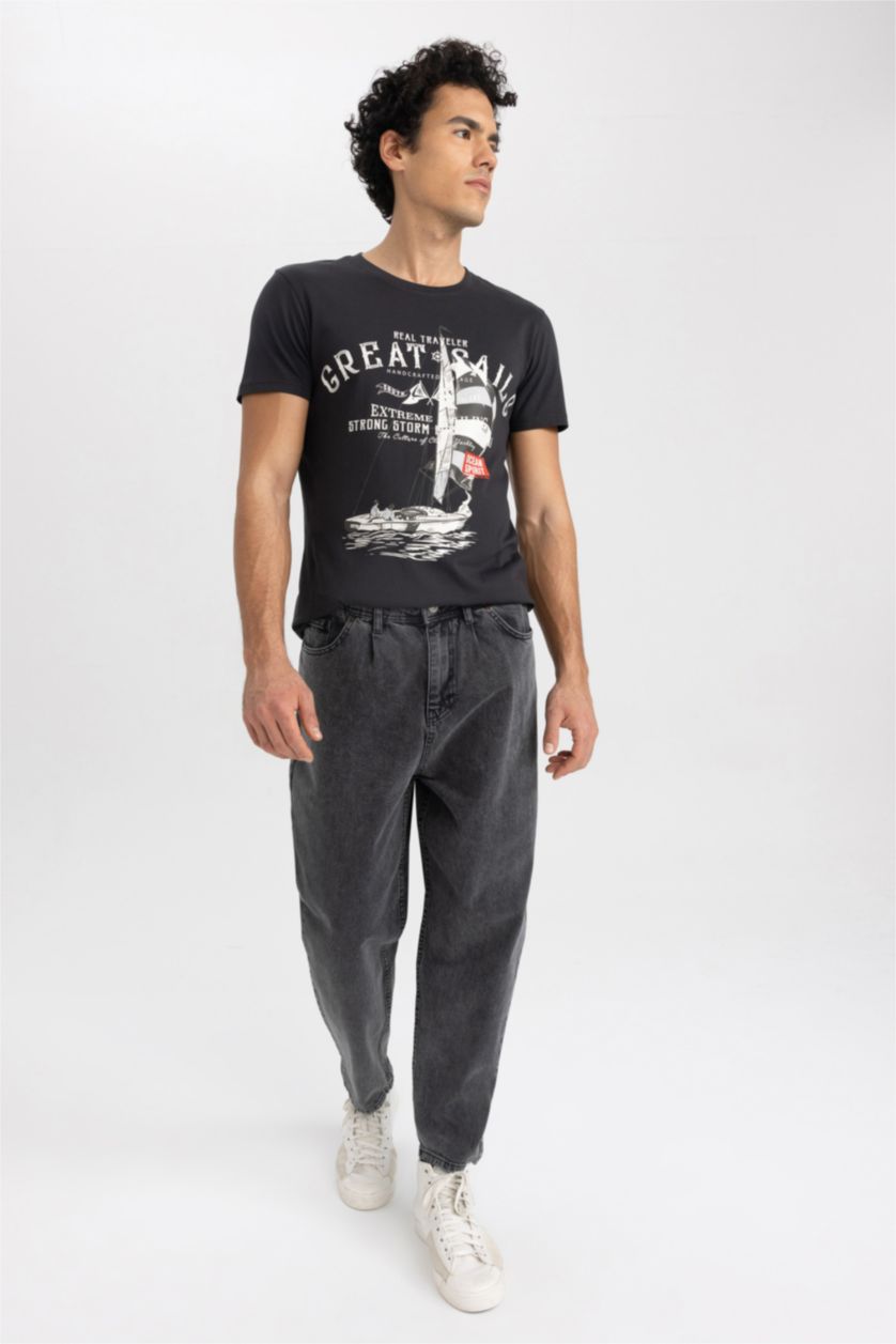 MAN Anthracite Slim Fit Crew Neck Printed Cotton T-Shirt