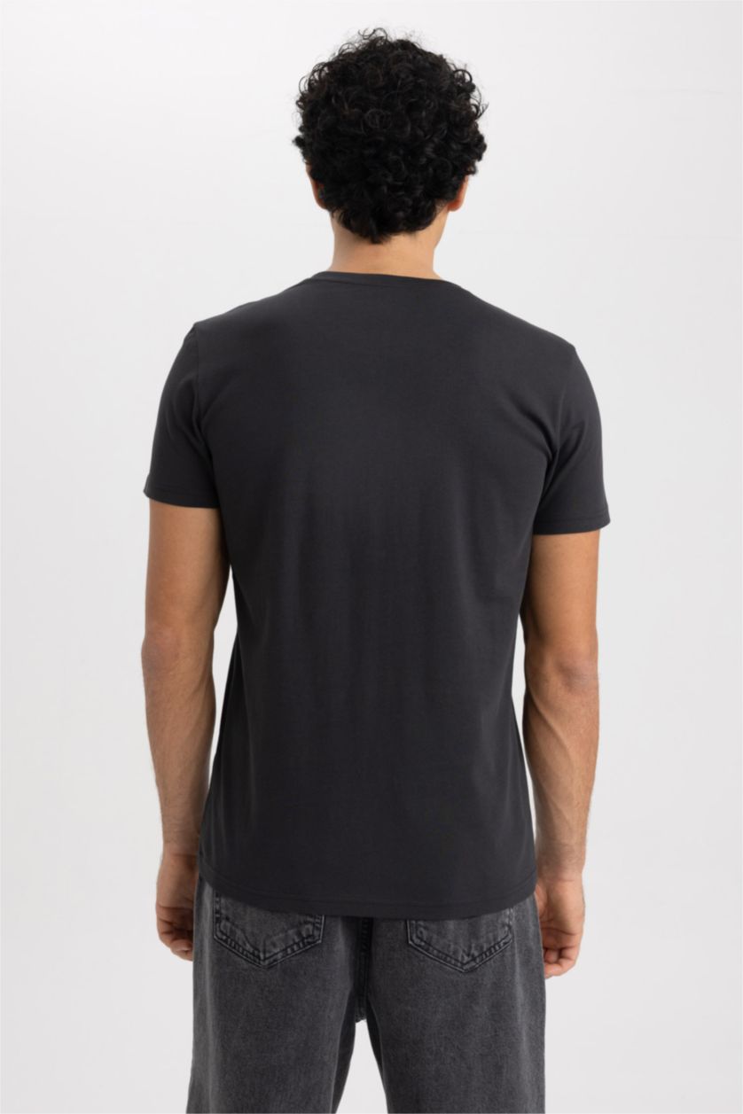 MAN Anthracite Slim Fit Crew Neck Printed Cotton T-Shirt