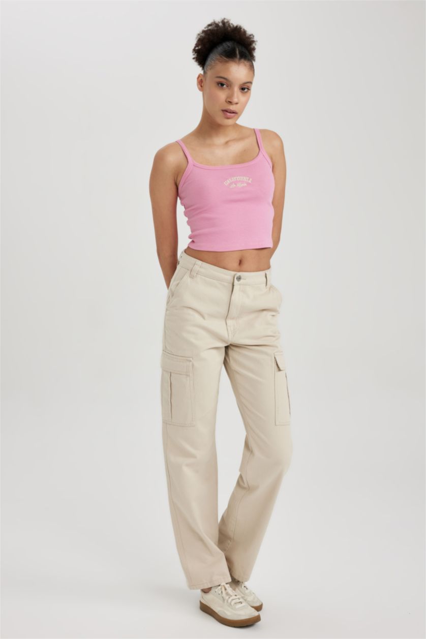 WOMAN Stone Straight Fit Cargo Gabardine Cotton Trousers