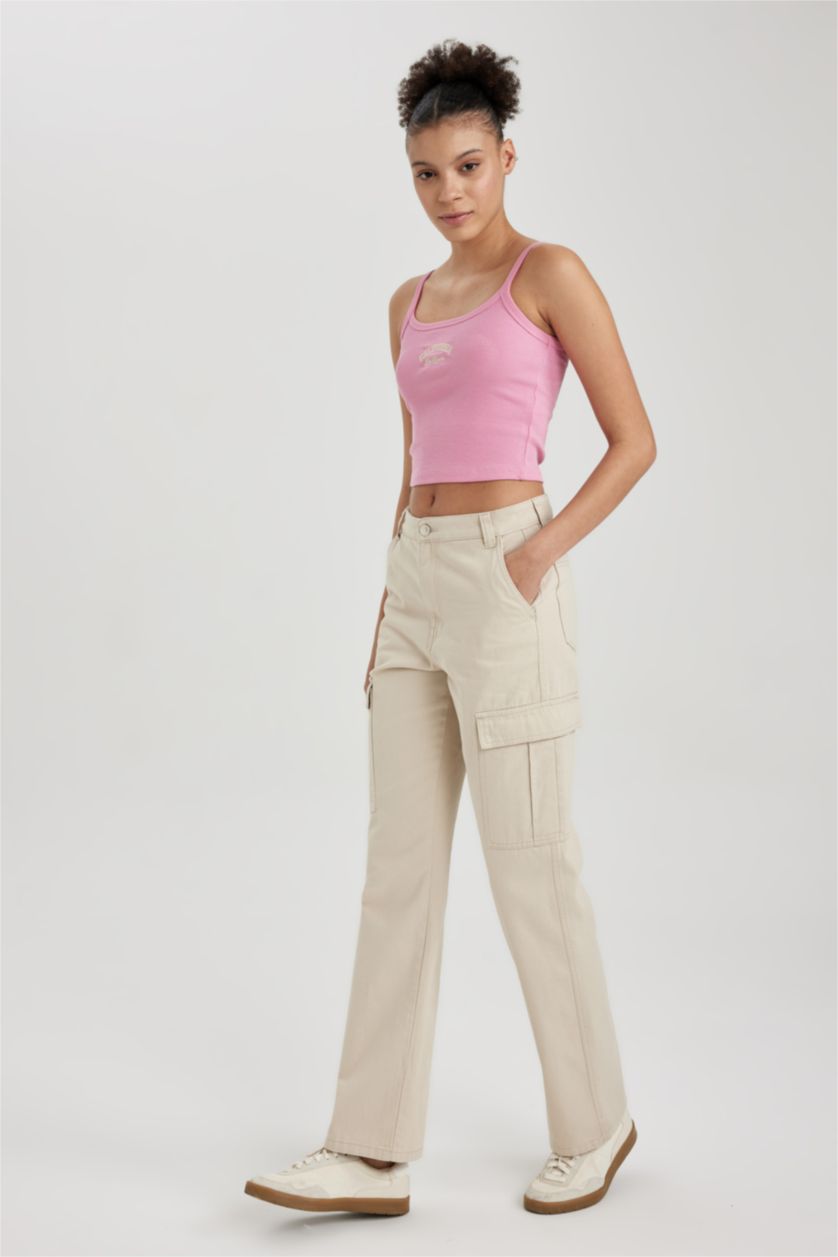 WOMAN Stone Straight Fit Cargo Gabardine Cotton Trousers