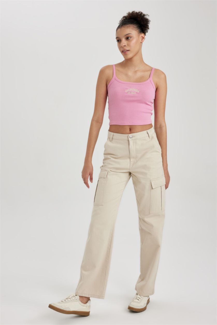 WOMAN Stone Straight Fit Cargo Gabardine Cotton Trousers