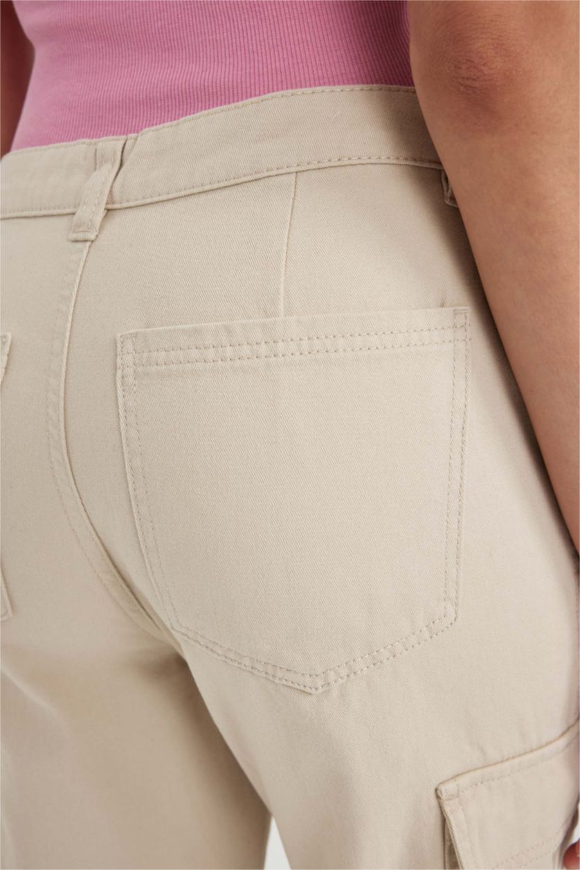 WOMAN Stone Straight Fit Cargo Gabardine Cotton Trousers