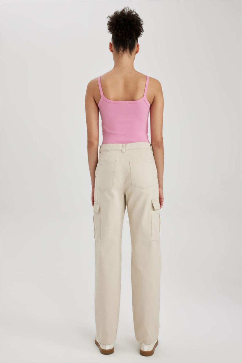 WOMAN Stone Straight Fit Cargo Gabardine Cotton Trousers