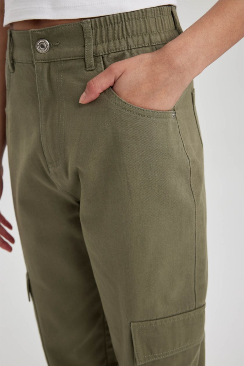Woman Khaki Cargo Jogger Gabardine Trousers