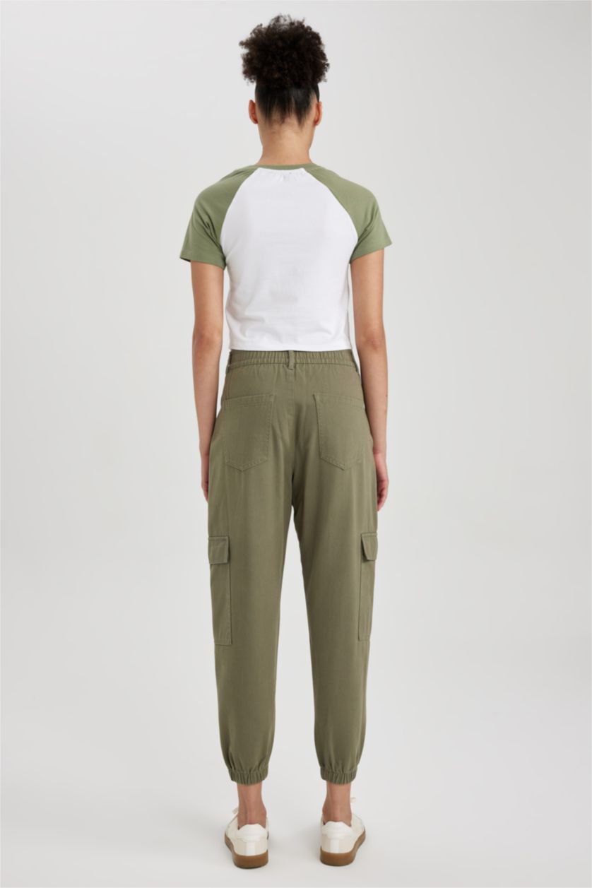 Woman Khaki Cargo Jogger Gabardine Trousers