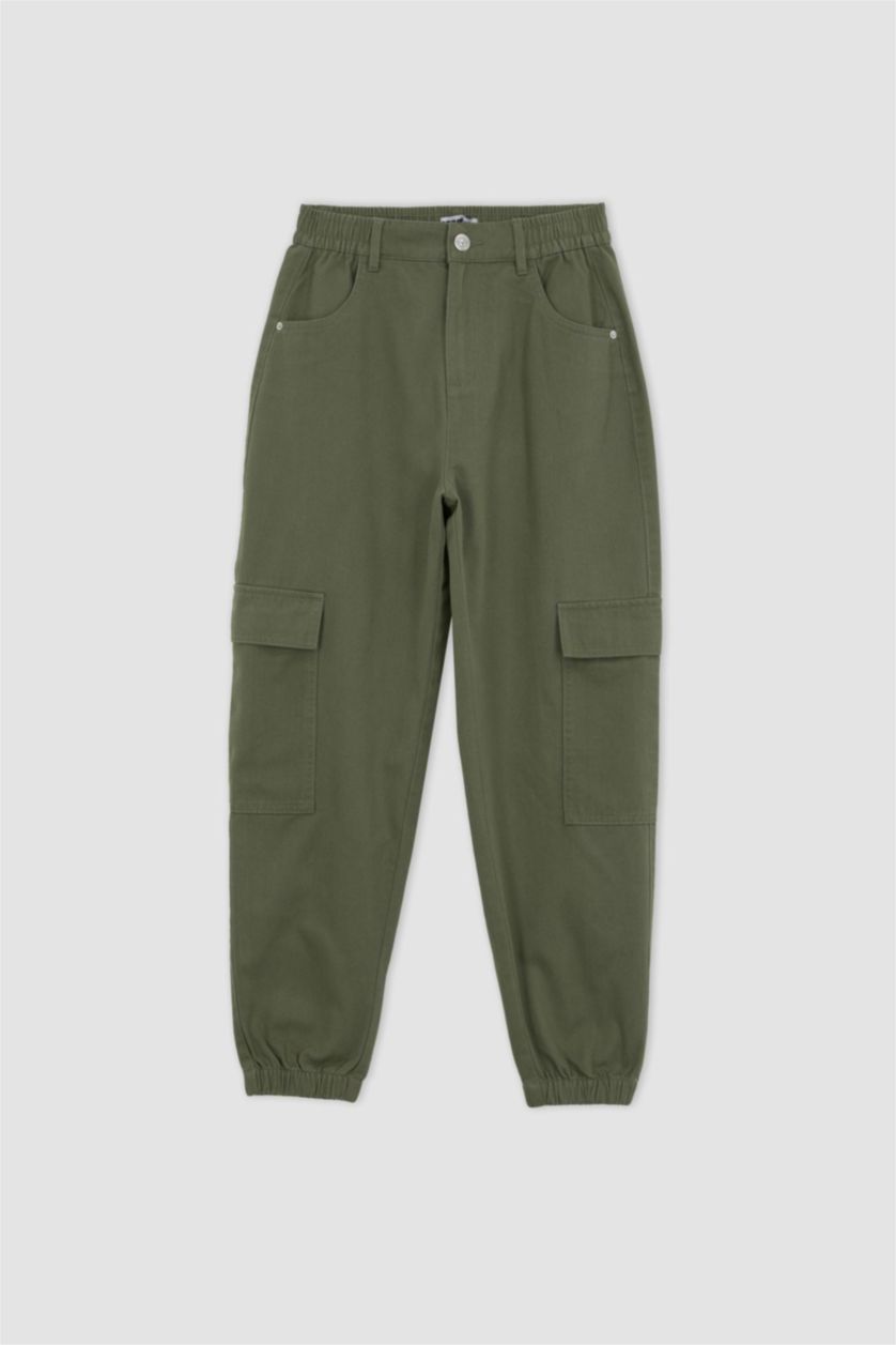 Woman Khaki Cargo Jogger Gabardine Trousers