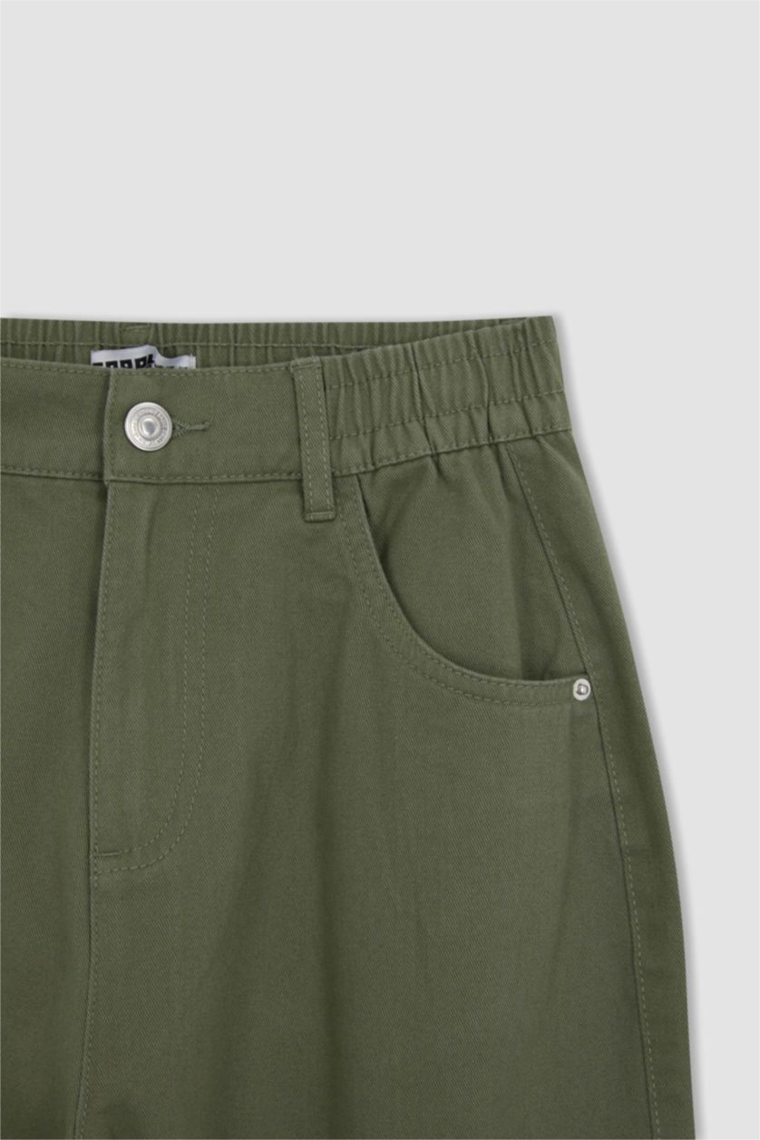 Woman Khaki Cargo Jogger Gabardine Trousers