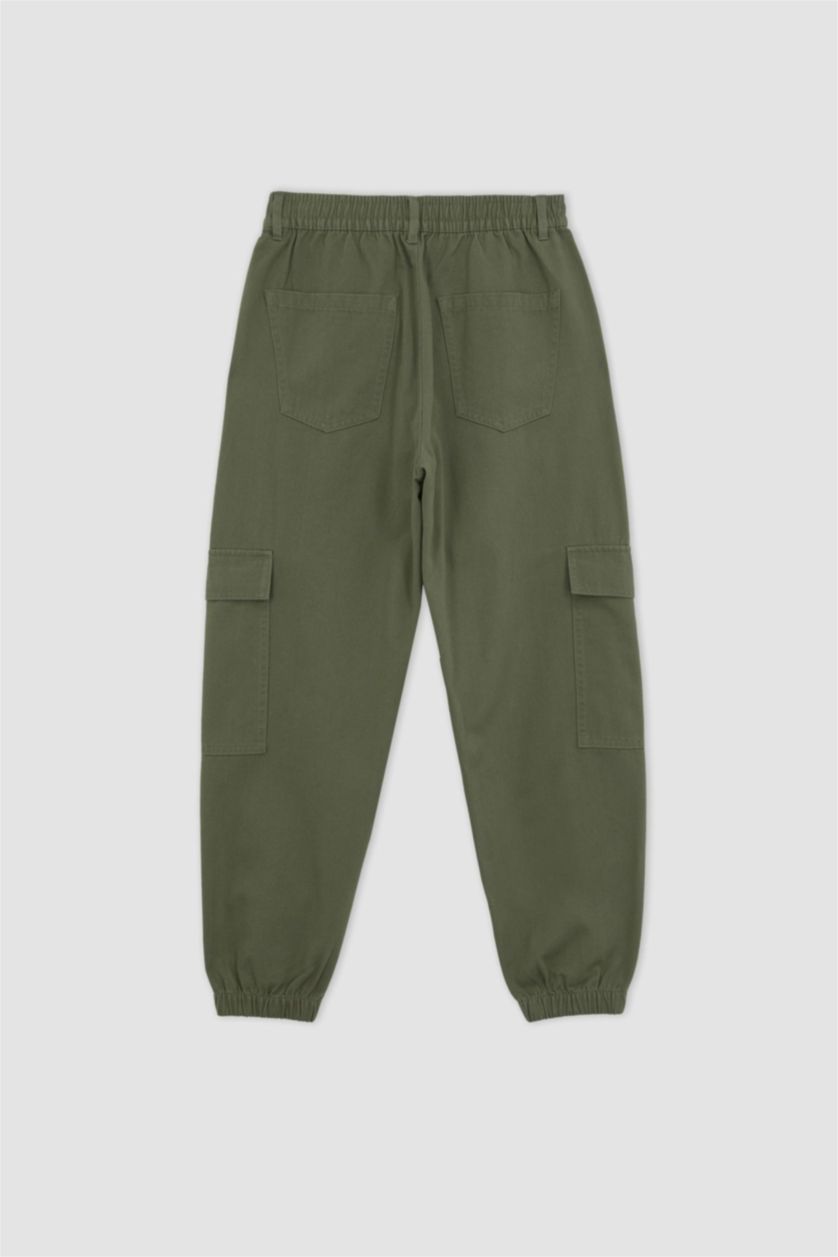 Woman Khaki Cargo Jogger Gabardine Trousers