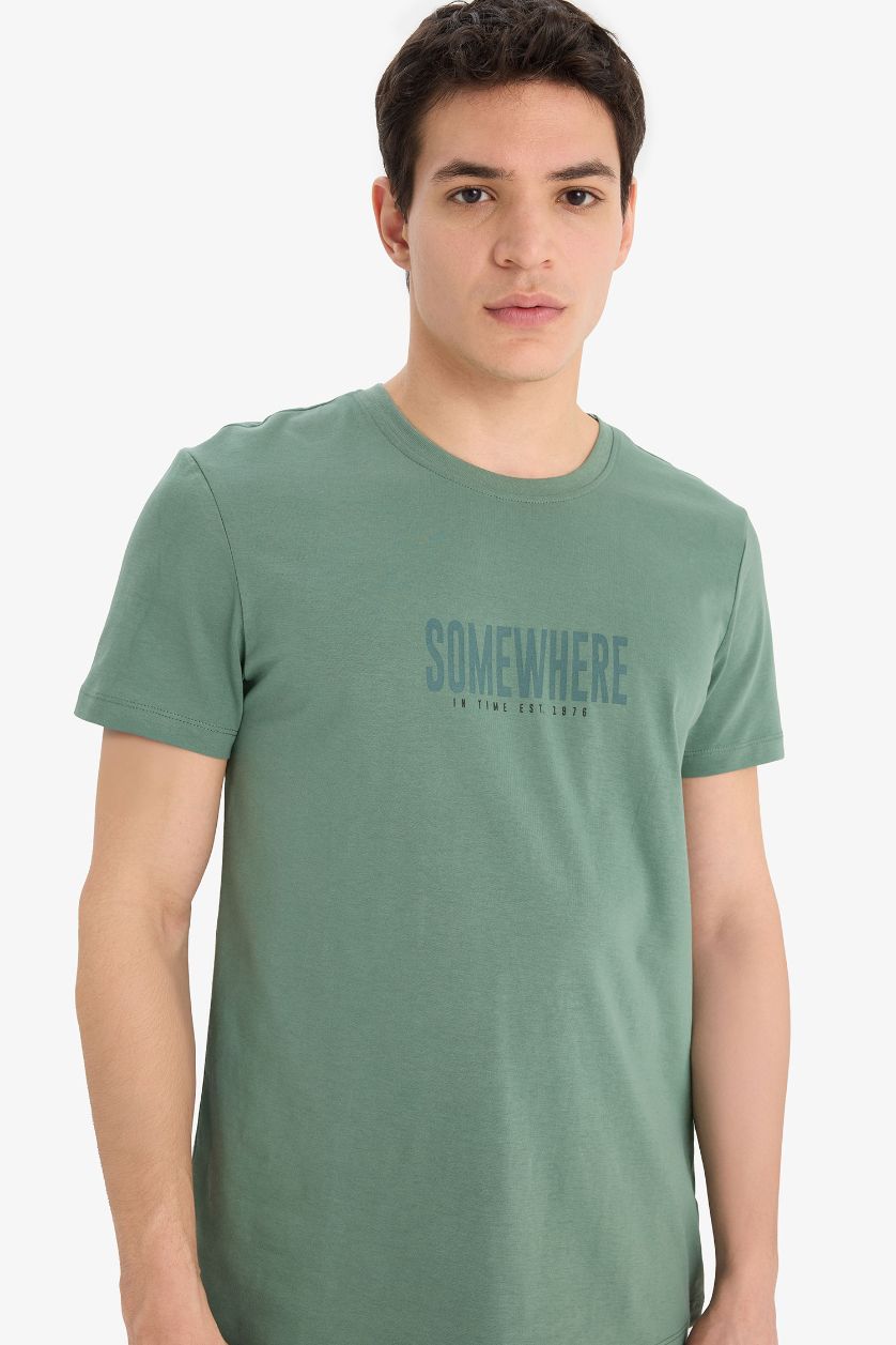 رجال أخضر تيشيرت نص ردن سليم فيت بياخة مستديرة