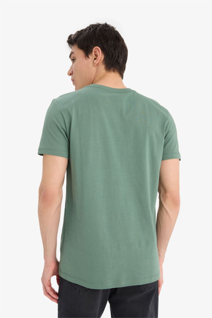 رجال أخضر تيشيرت نص ردن سليم فيت بياخة مستديرة