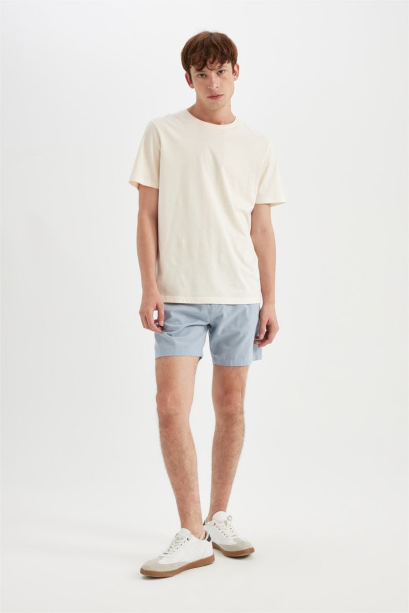 HOMME BLEU Clair Short Bermuda en Lin Coupe Régulière