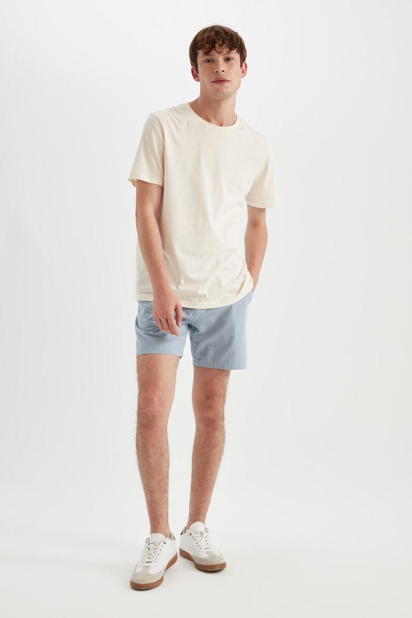 HOMME BLEU Clair Short Bermuda en Lin Coupe Régulière