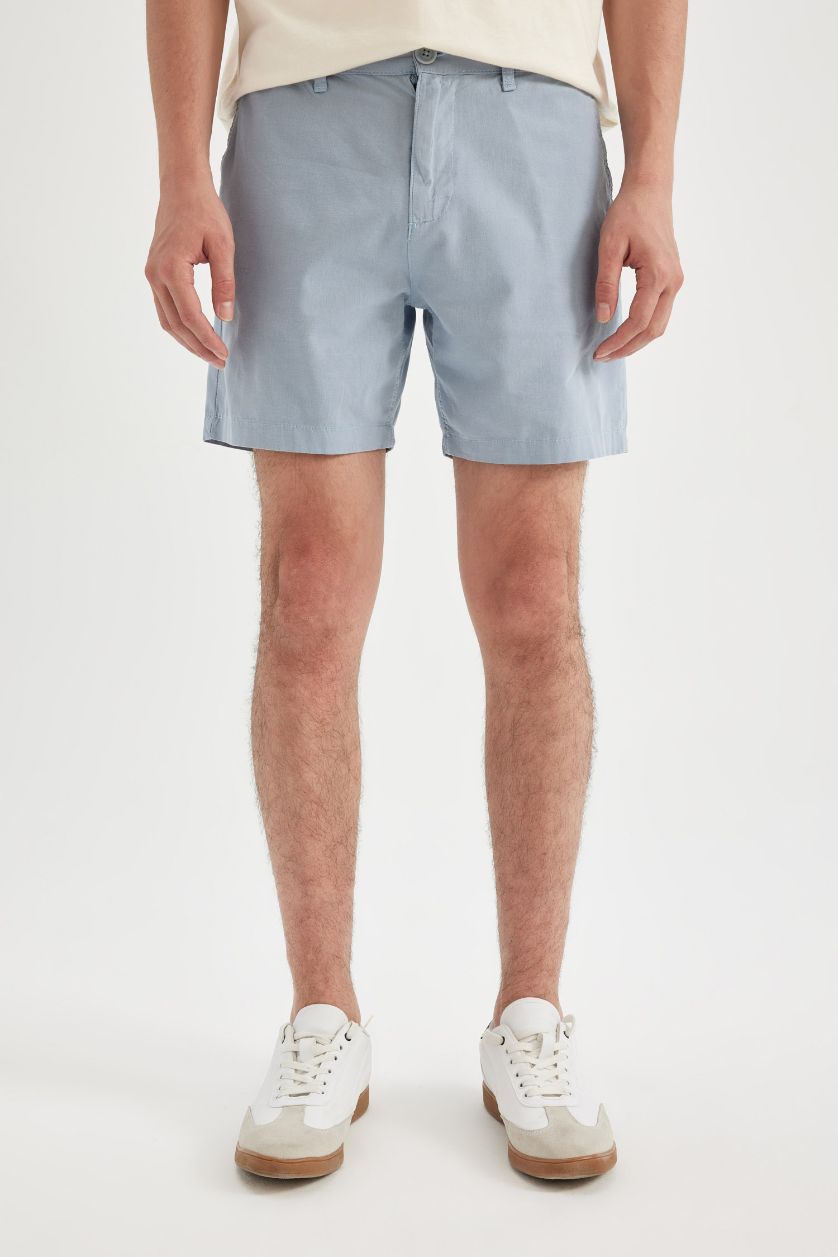 HOMME BLEU Clair Short Bermuda en Lin Coupe Régulière