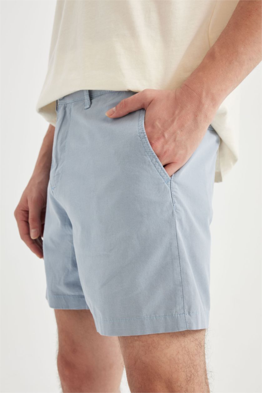 HOMME BLEU Clair Short Bermuda en Lin Coupe Régulière